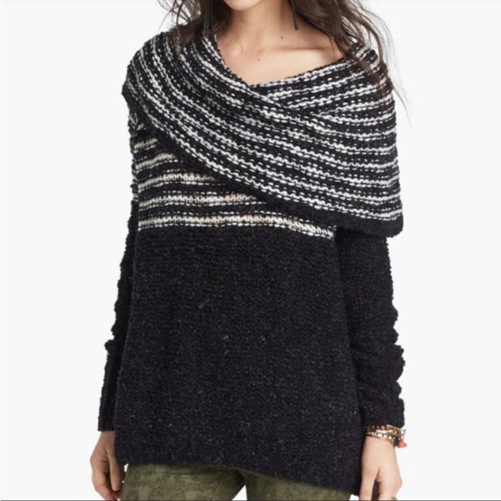 Free people engineer stripe cowl neck sweater xs